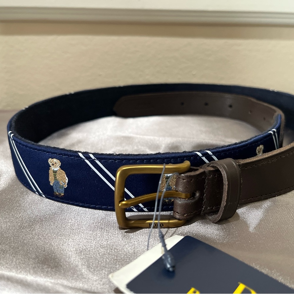 Polo Ralph Lauren polo bear Men's Navy and Brown Belt(34)
